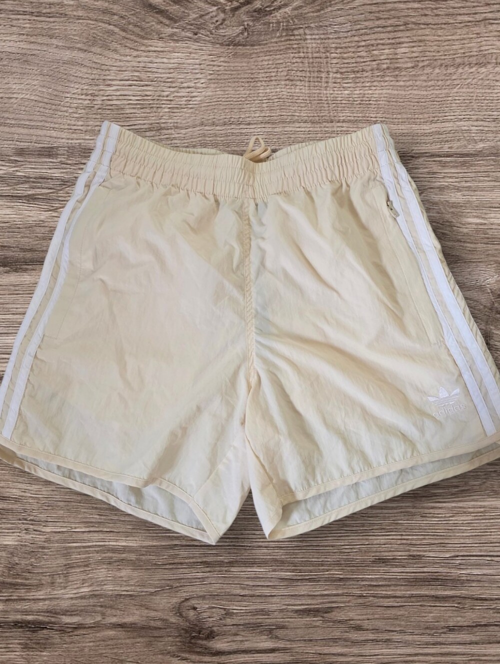 adidas Men's Cream Athletic Shorts with White Stripes